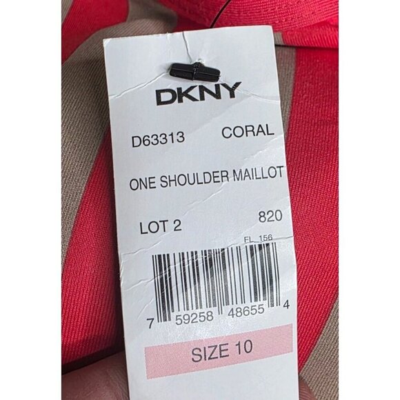 DKNY One-Shoulder Coral & Beige Striped Swimsuit Size 10 Nylon/Spandex - Picture 5 of 12